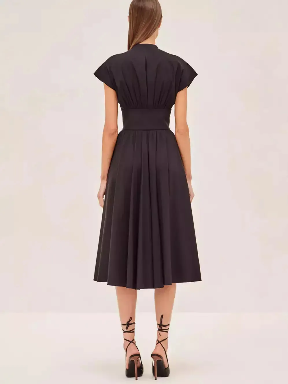 Women’s Double Buckled A-Line V-Neck Cotton-Blend Dress