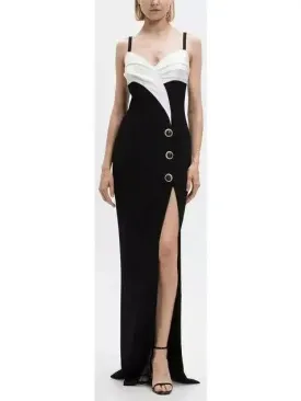 Women’s Draped Black and White Crepe Gown