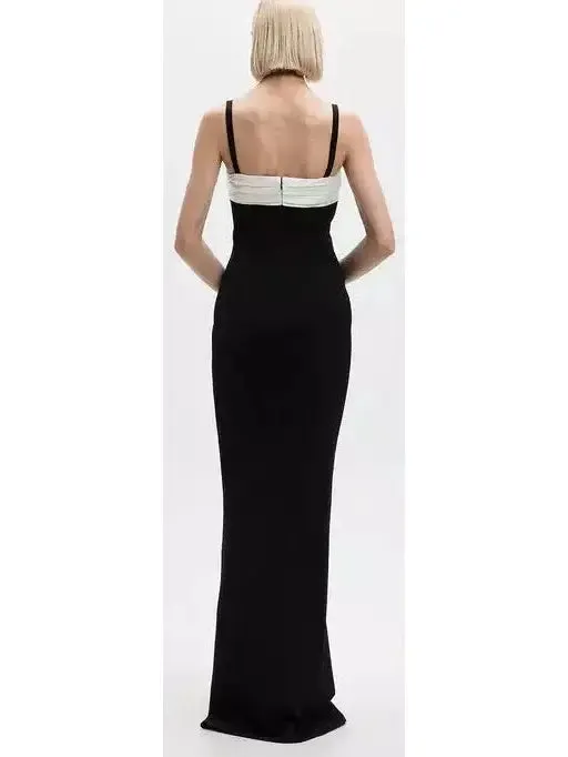 Women’s Draped Black and White Crepe Gown
