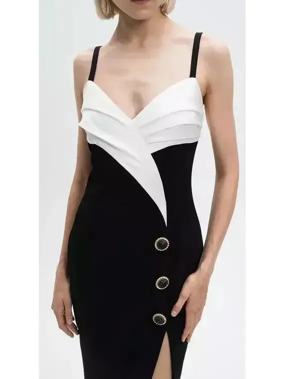 Women’s Draped Black and White Crepe Gown