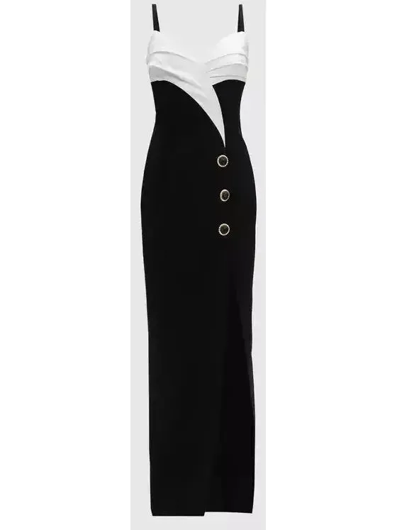 Women’s Draped Black and White Crepe Gown