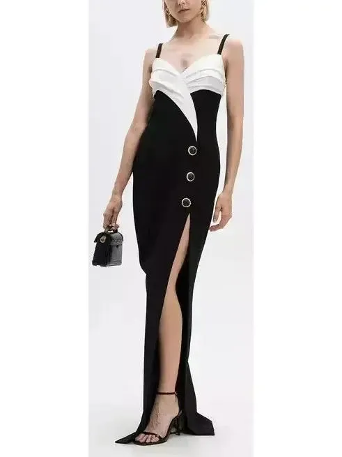 Women’s Draped Black and White Crepe Gown