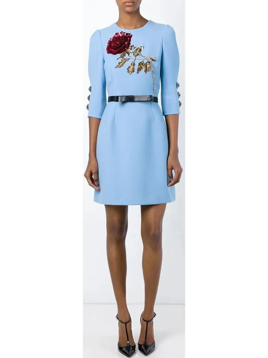 Women’s Dress with Embroidered Paillettes Rose, Blue
