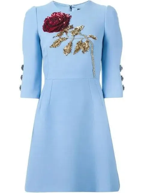 Women’s Dress with Embroidered Paillettes Rose, Blue