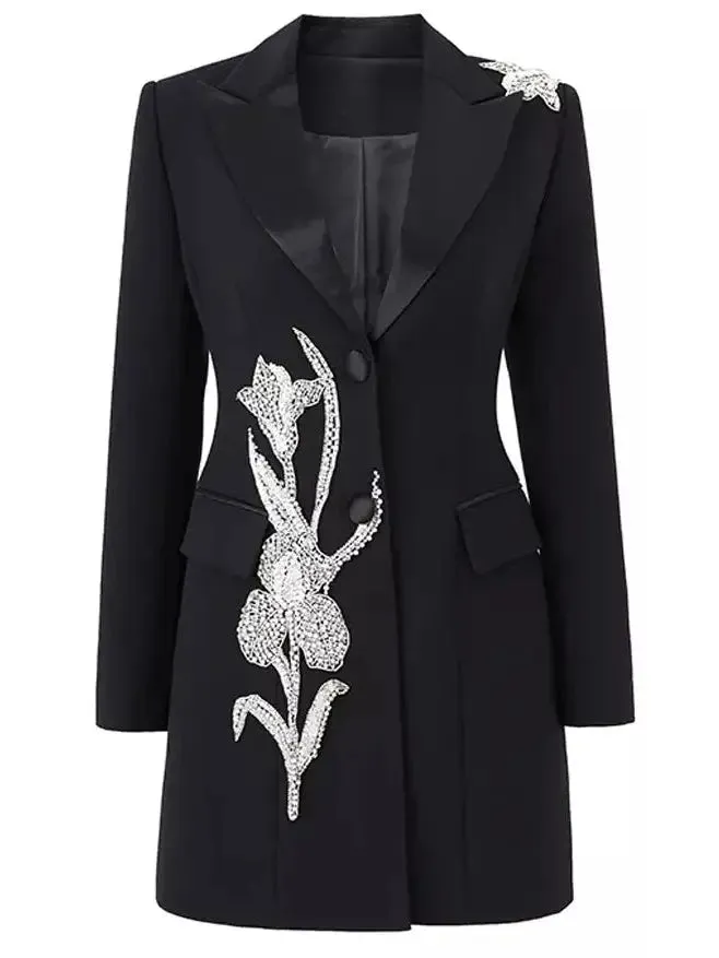 Women’s Embellished Long Single-Breasted Short Blazer-Dress