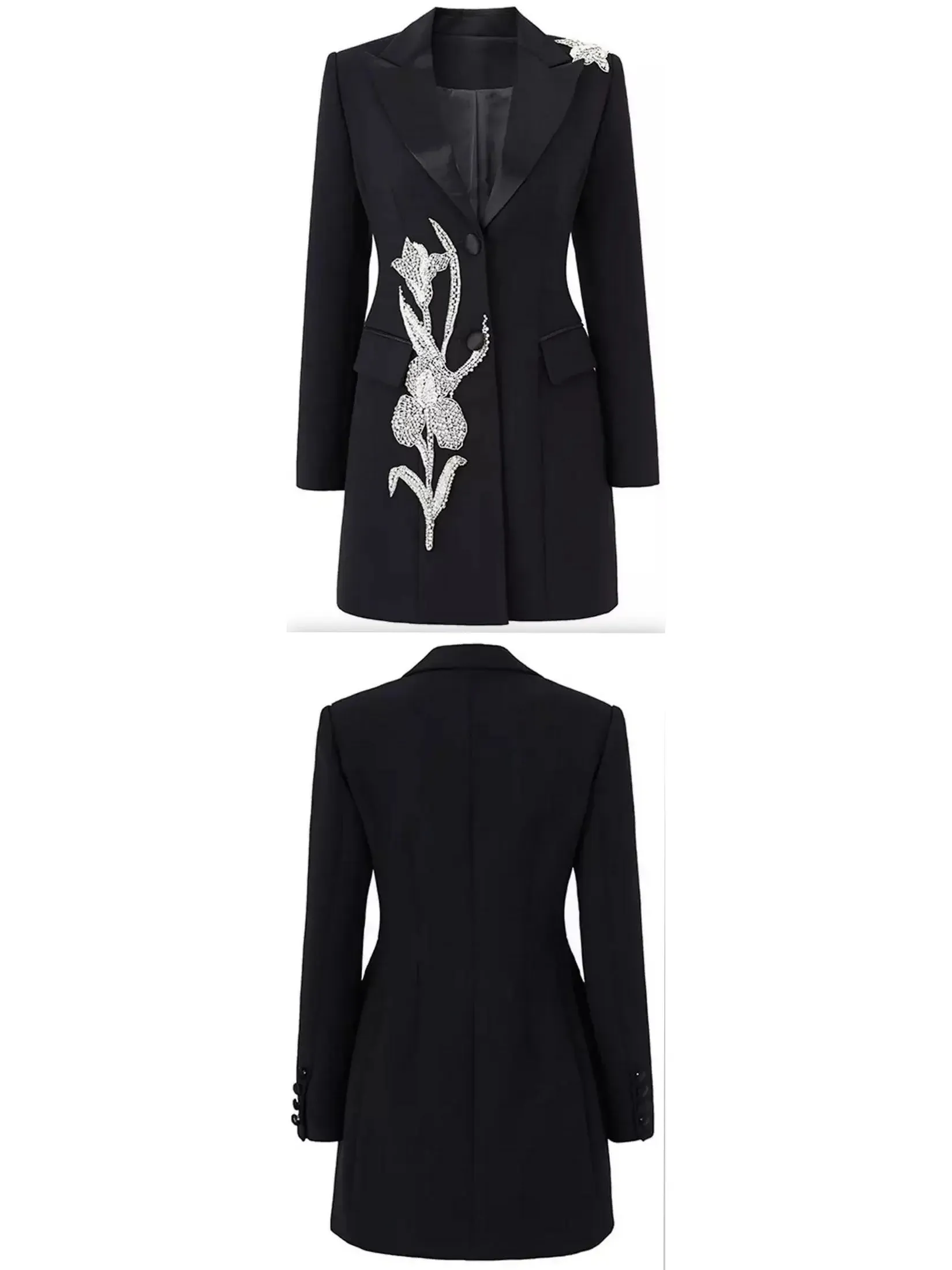 Women’s Embellished Long Single-Breasted Short Blazer-Dress