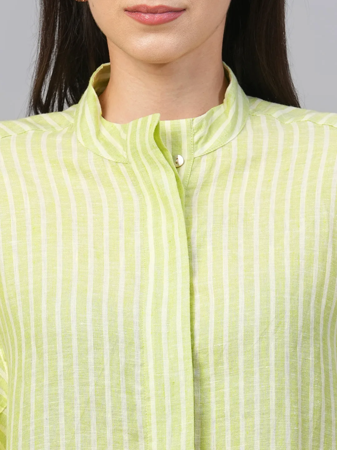 Women's Green Linen Boxy Fit Blouse