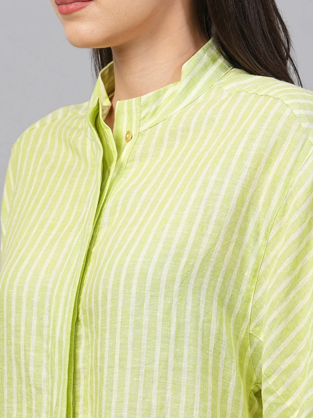 Women's Green Linen Boxy Fit Blouse