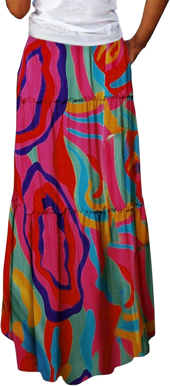 Womens Long Skirt 2025 Summer Casual Trendy Beach Western Skirts Music Festival Outfits Hippie Clothes