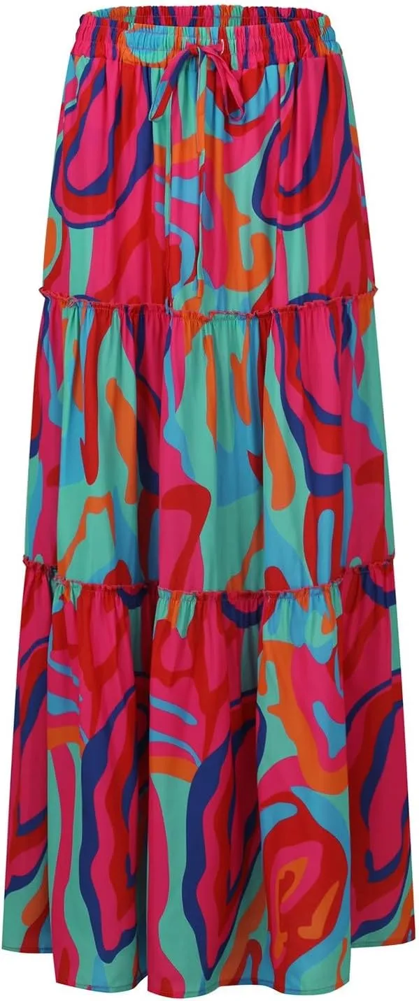 Womens Long Skirt 2025 Summer Casual Trendy Beach Western Skirts Music Festival Outfits Hippie Clothes