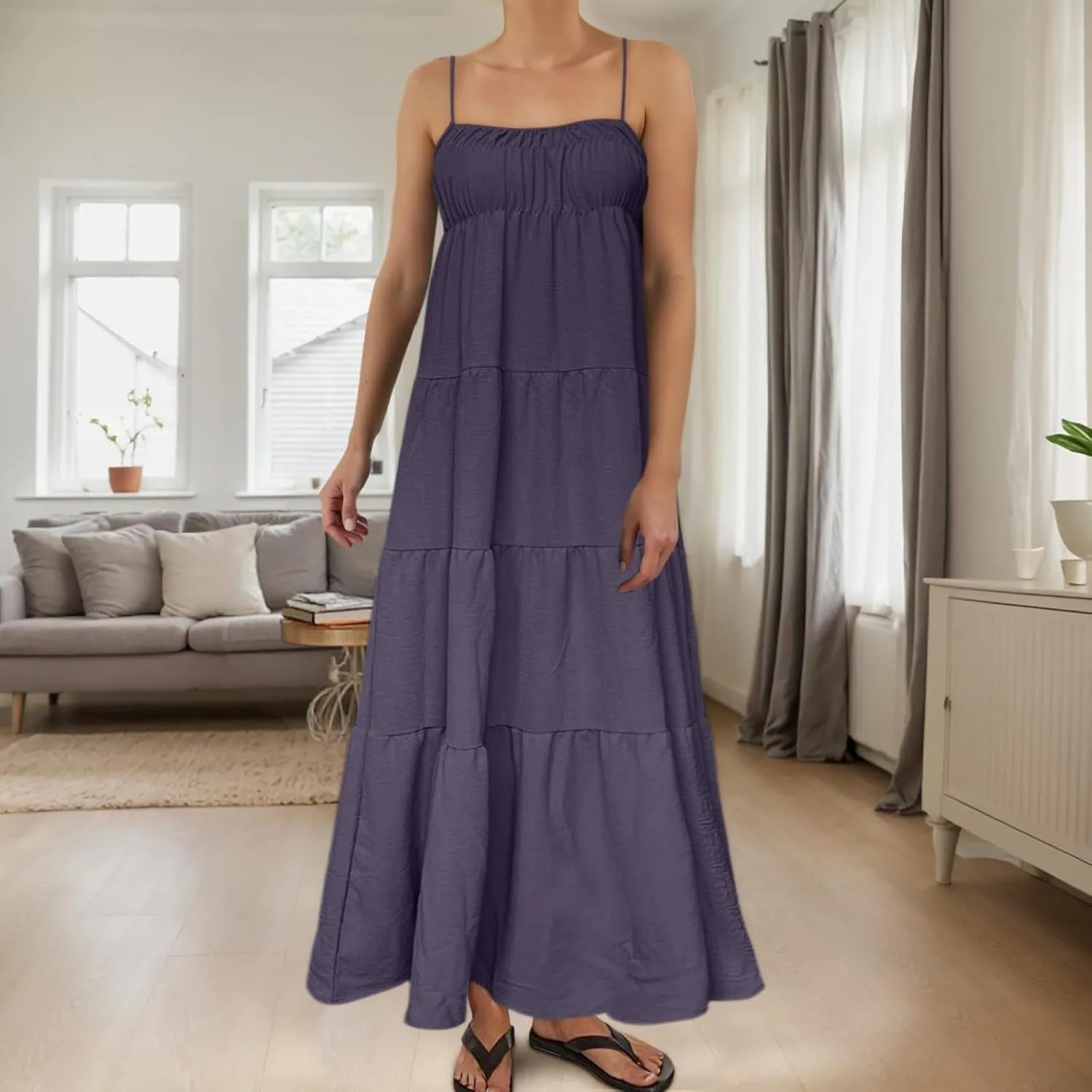 Women's Sleeveless Dress Casual Plain Loose Summer Vacation Long Maxi Dresses with Pockets