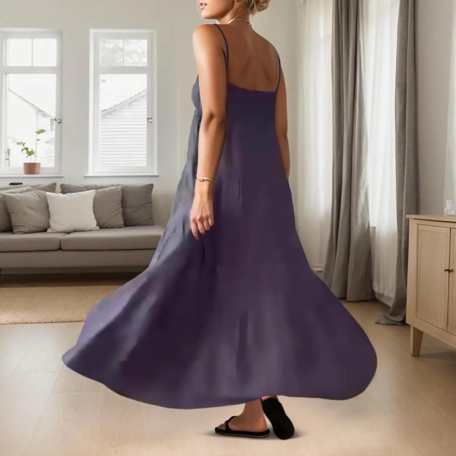 Women's Sleeveless Dress Casual Plain Loose Summer Vacation Long Maxi Dresses with Pockets