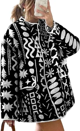 Wyeysyt Women's Quilted Puffer Jacket Lightweight Floral Print Padded Cardigan Button Down Puffy Coat Outwear