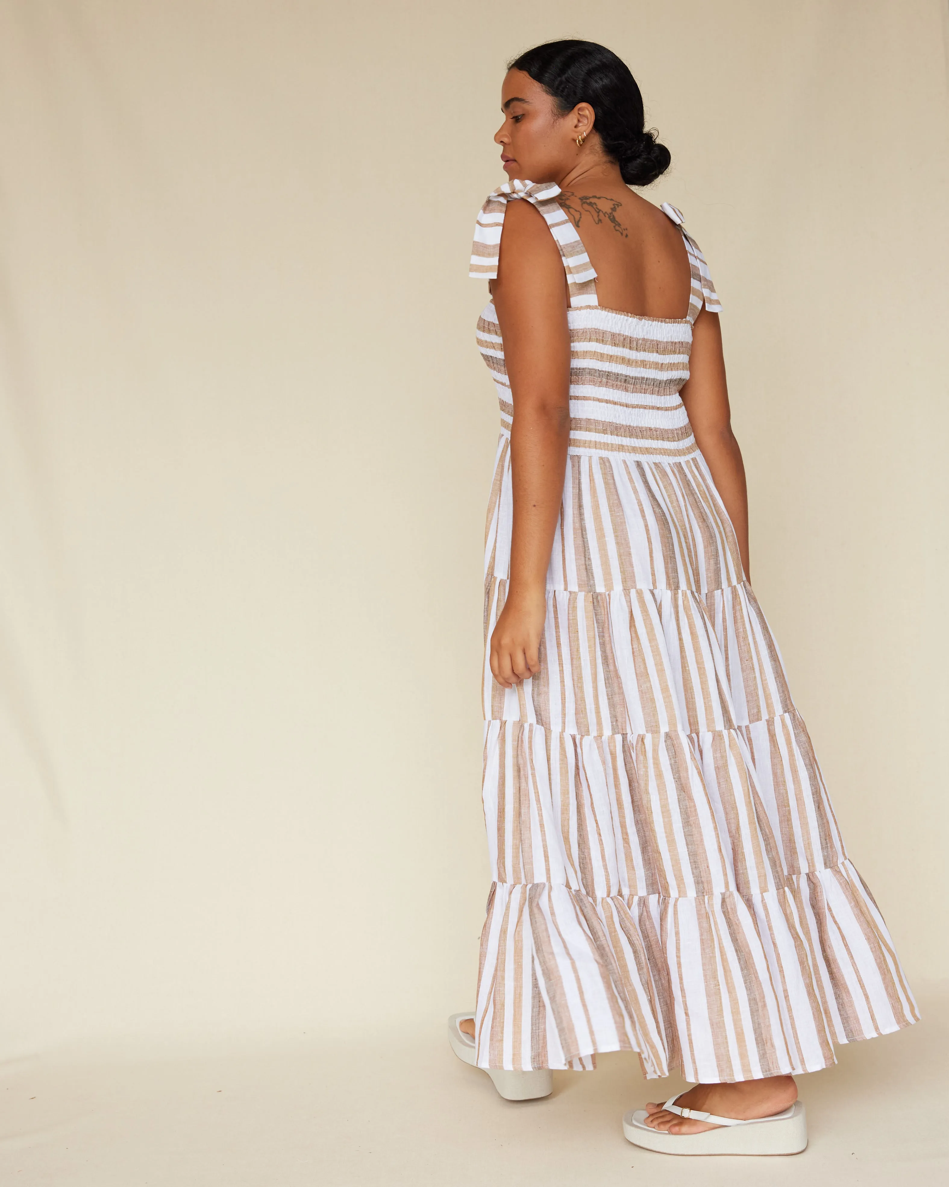 Zanci Stripe Linen Dress - Earth Brown