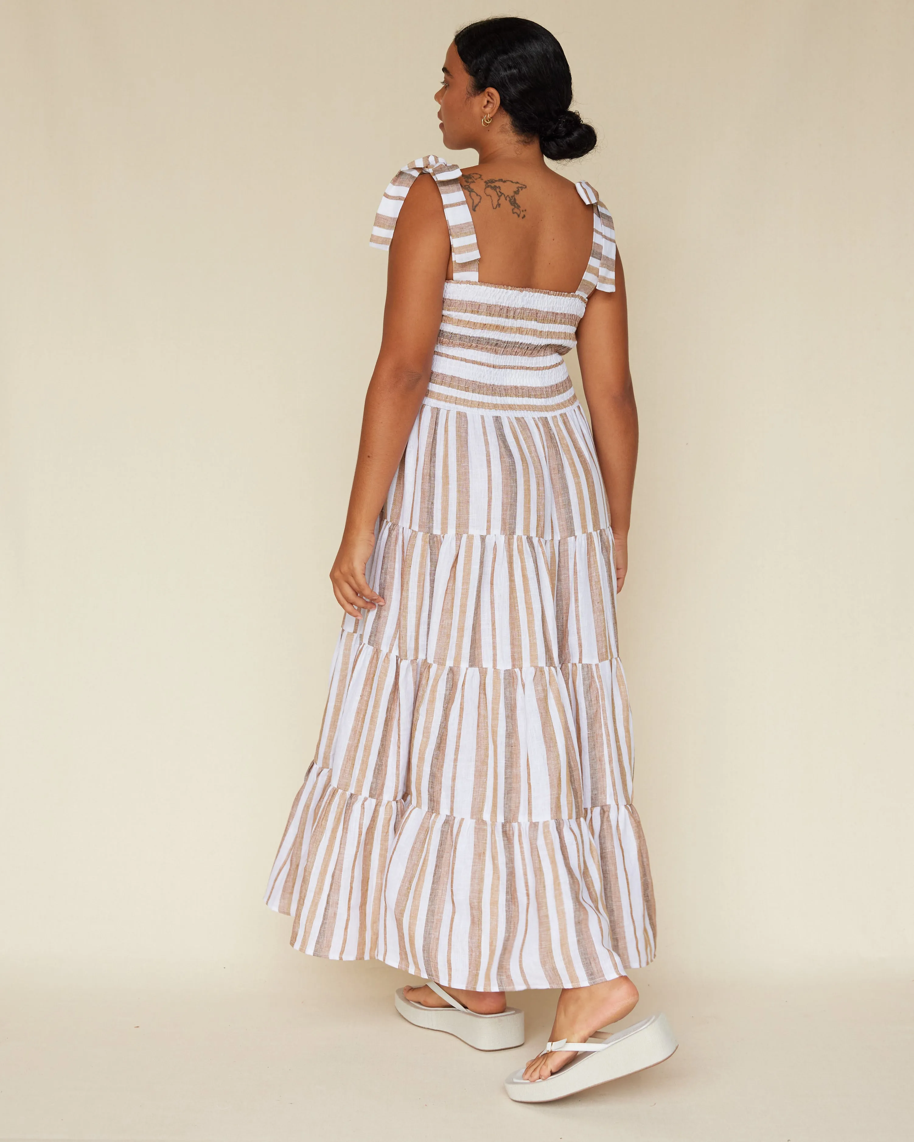 Zanci Stripe Linen Dress - Earth Brown